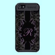Sophisticate purple  black Damask vintage monogram skinit case