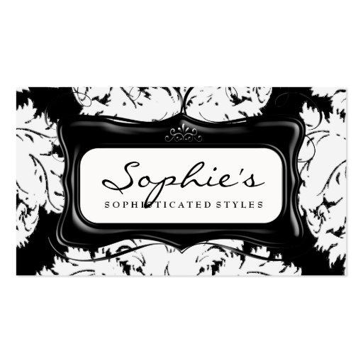 Sophisticated Black and White Damask Business Card (front side)
