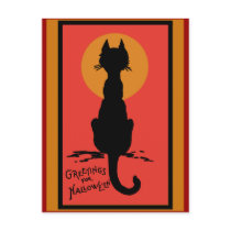 Sophisticated Black Cat Halloween Cards postcards