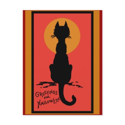 Sophisticated Black Cat Halloween Cards postcards