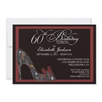 Sophisticated Floral Shoe 60th Birthday Invite Red