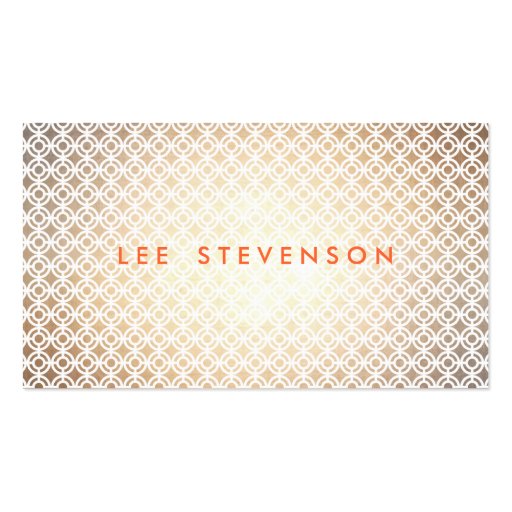 Sophisticated Gold and White Pattern Orange Text Business Card (front side)