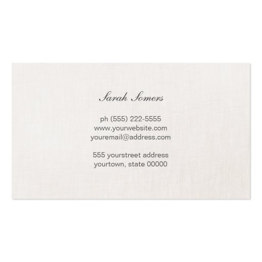 Sophisticated Modern Silver and Linen Monogrammed Business Card Templates (back side)