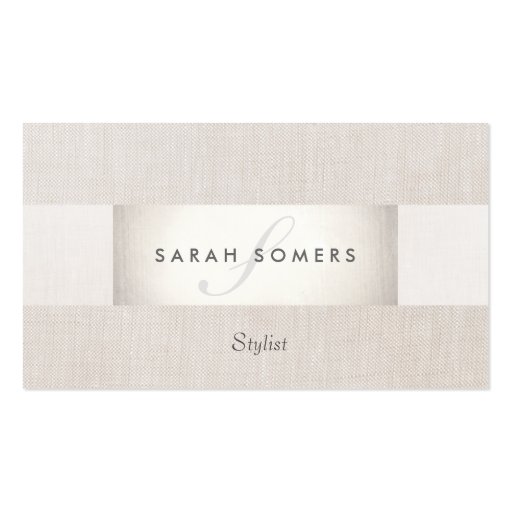Sophisticated Modern Silver and Linen Monogrammed Business Card Templates (front side)