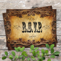 Sophisticated OldWest Cowboy Wedding RSVP card Postcard