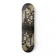Sophisticated Paris Eiffel Tower Lace damask Skateboard Decks