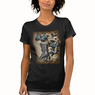 Sophisticated Paris lace shoe butterfly T-shirt