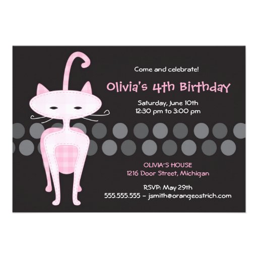 Sophisticated Pink Kitty Birthday Invitation