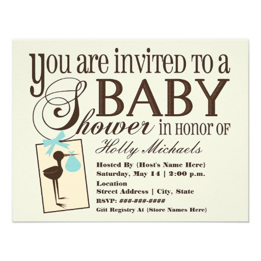 Sophisticated Stork Blue Baby Shower Invitation