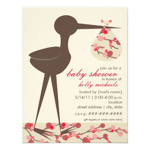 Sophisticated Stork Cherry Blossom Baby Shower Invitation