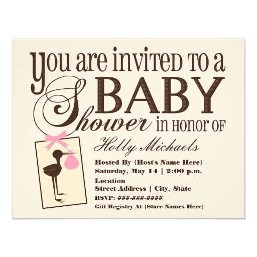 Sophisticated Stork Pink Baby Shower Invitation