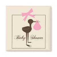 Sophisticated Stork Pink &amp; Brown Baby Shower Fridge Magnets