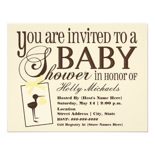 Sophisticated Stork Yellow Baby Shower Invitation