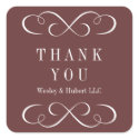 Sophisticated swirls dark brown thank you label sticker