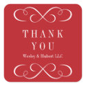 Sophisticated swirls holiday red thank you label sticker