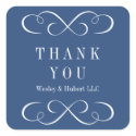 Sophisticated swirls navy blue thank you label sticker