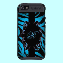 Sophisticated turquoise Zebra Print monogram skinit case
