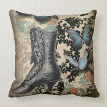 Sophisticated Vintage Paris lace shoe butterfly Throw Pillow