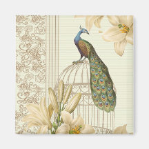 Sophisticated vintage Peacock & Cage Lily Fridge Magnet