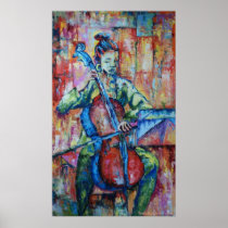 music, woman, african, stringed, instruments, musical, fine art, abstract art, entertainment, painting, cello, african musician, Poster with custom graphic design