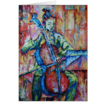 music, woman, african, stringed, instruments, musical, fine art, abstract art, entertainment, painting, cello, african musician, musician, Card with custom graphic design