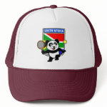 This adorable little panda loves to get out on the court and hits some balls. Panda plays in front of a large flag of South Africa. This is a great design for anyone who loves to play tennis, watch tennis or just loves cute pandas.