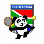 This adorable little panda loves to get out on the court and hits some balls. Panda plays in front of a large flag of South Africa. This is a great design for anyone who loves to play tennis, watch tennis or just loves cute pandas.