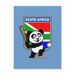 This cute little panda is ready to play for the South African team! Panda holds a bat and is about to swing at the ball. Great for fans of the South Africa baseball team or South African baseball players.