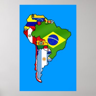 South American flags of South America flag Map Poster