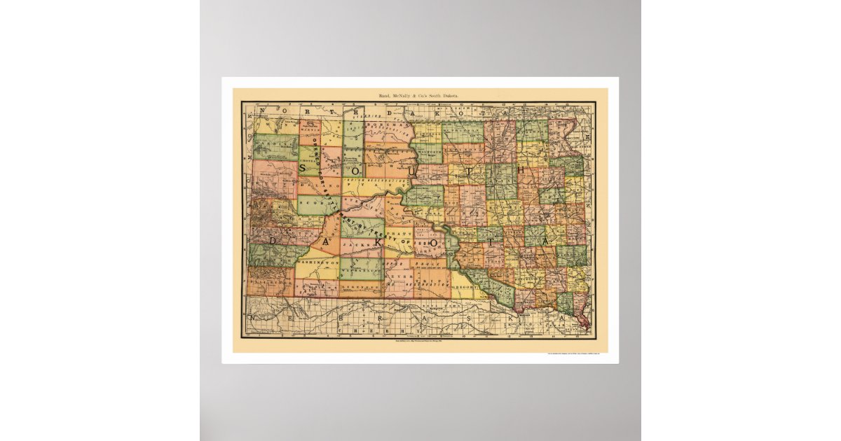South Dakota Railroad Map 1892 Poster | Zazzle
