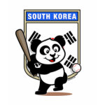 This cute little panda is ready to play for the South Korean team! Panda holds a bat and is about to swing at the ball. Great for fans of the South Korea baseball team or South Korean baseball players.