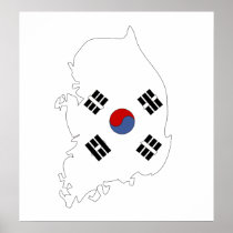 South Korea Flag Map full size Posters
