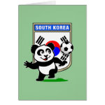 This adorable little panda is too cute! He's featured in front of a large flag from South Korea and ready to play football and score some goals. This cute design is perfect for football players and soccer fans.