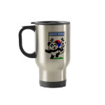 This adorable little panda is too cute! He's featured in front of a large flag from South Korea and ready to play football and score some goals. This cute design is perfect for football players and soccer fans.