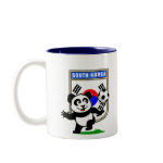 This adorable little panda is too cute! He's featured in front of a large flag from South Korea and ready to play football and score some goals. This cute design is perfect for football players and soccer fans.