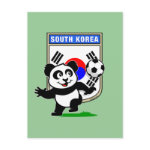 This adorable little panda is too cute! He's featured in front of a large flag from South Korea and ready to play football and score some goals. This cute design is perfect for football players and soccer fans.