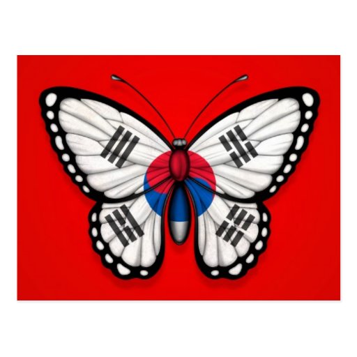 South Korean Butterfly Flag on Red Postcard Zazzle