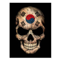 South Korean Flag Skull on Black Post Card