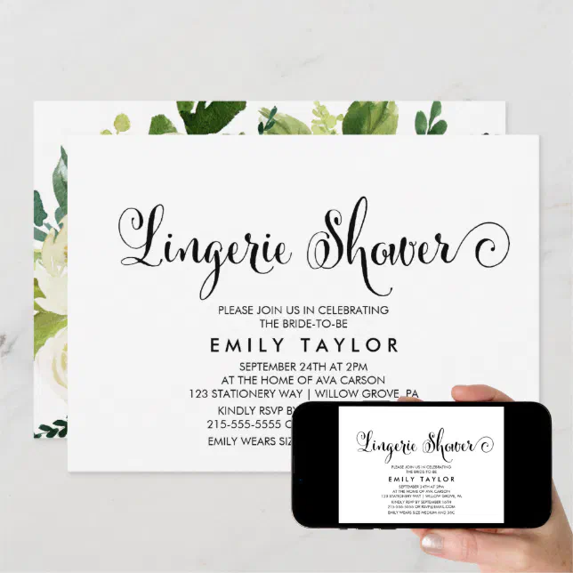 Southern Calligraphy Floral Back Lingerie Shower Invitation Zazzle