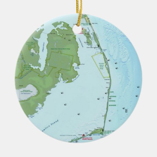 Southern Outerbanks Map Christmas Tree Ornaments
