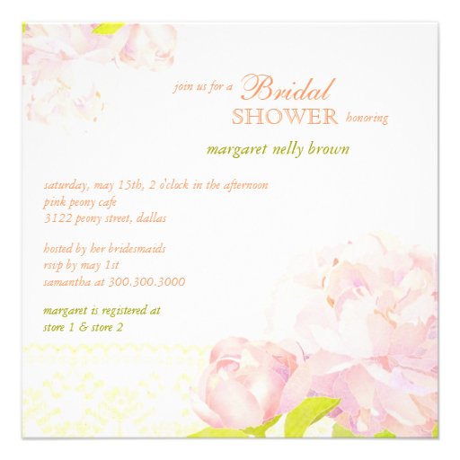 Southern Peony Flowers Spring Bridal Shower Invite