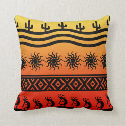 Southwest Tribal Desert Sun Cactus Kokopelli Throw Pillows