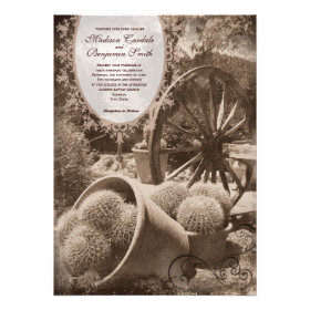Southwestern Cactus Wagon Wheel Wedding Invitation Custom Invite