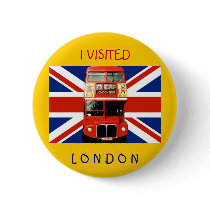 Souvenir Badge with Bus and British Flag Button