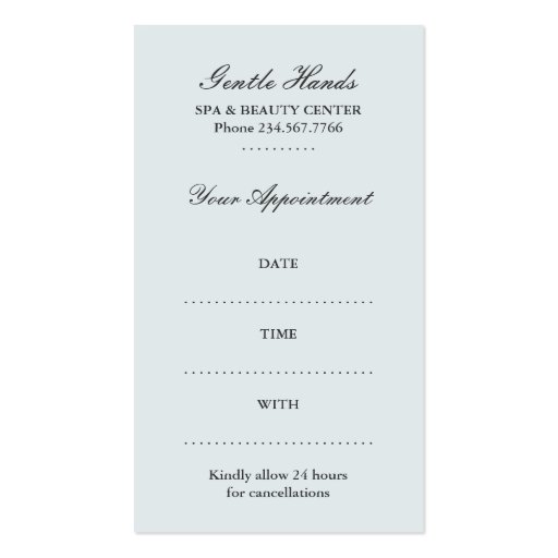 Spa and Beauty Appointment Card Business Card Templates (back side)