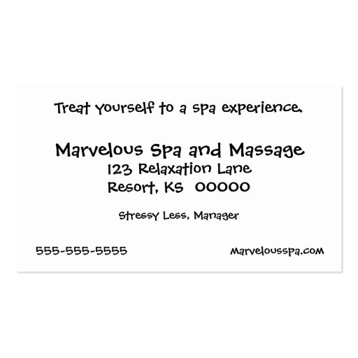 Spa and/or Massage Business Card (back side)