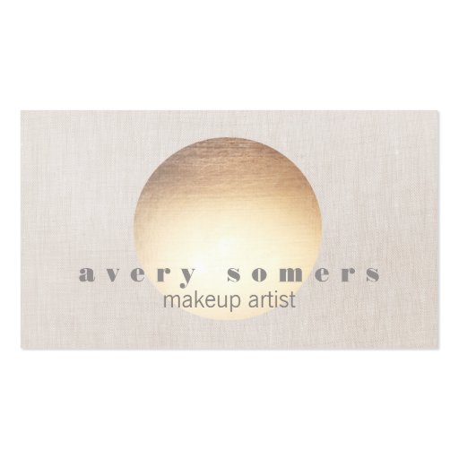 Spa and Salon Gold Circle Peach Linen Look Business Cards (front side)