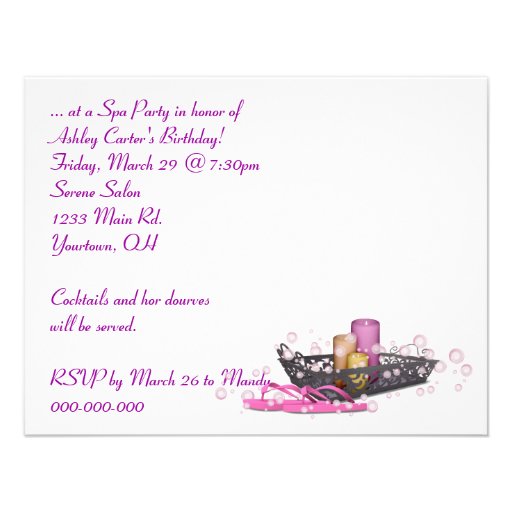 Spa Birthday Party Custom Invites