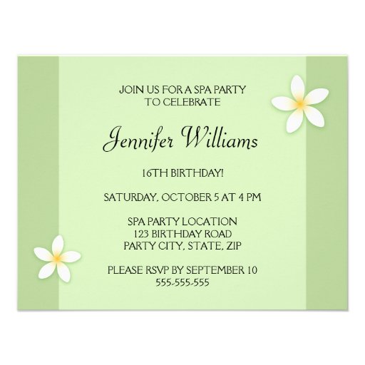 Spa birthday party invitation with plumeria