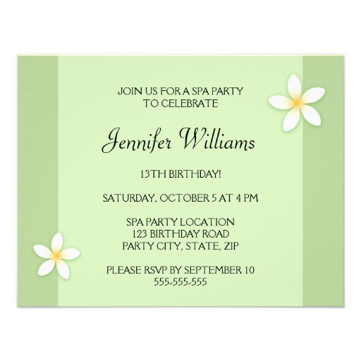 Spa birthday party invitation with plumeria
